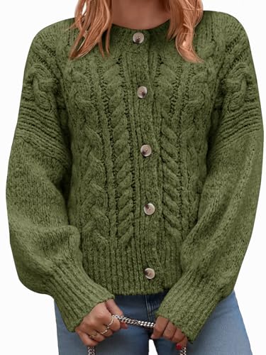 Yousify Womens Open Front Cardigan Sweaters Casual Cable Knit Long Sleeve Button Down Chunky Loose Fall Sweater
