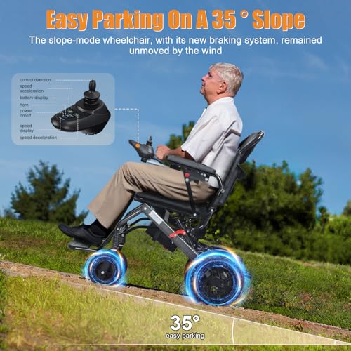Silla de ruedas eléctrica plegable, ultraligera de 22 kg, rango de viaje de 12 millas, motor de 500 W, silla de ruedas eléctrica todo terreno con neumáticos antiinclinación