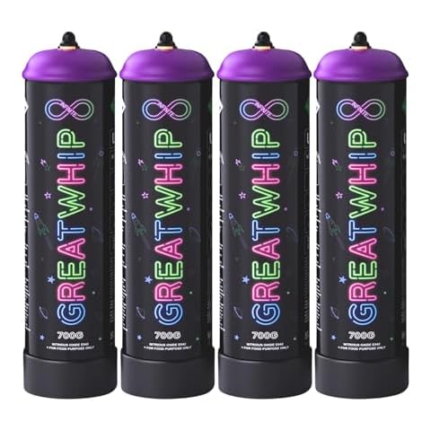 GreatWhip 700g Whipped Cream Chargers Kitchen Cylinder Charger 1.05L Compatible with Cream Whippers (4 Cylinders) Cover