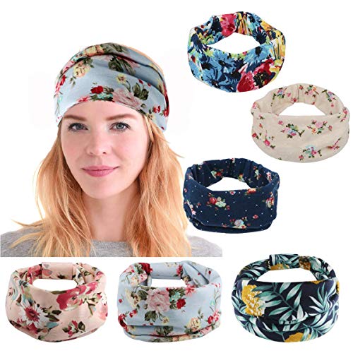 6 Pack Women Headbands Workout Hair Band Girls Floral Style Bandana Yoga Running