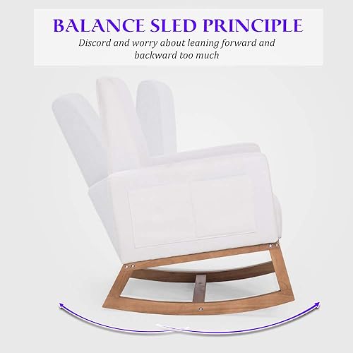 Miniatura 4 de ONPNO Silla mecedora de tela con respaldo alto sillón mecedora para guardería sillón cómodo con bolsillo lateral para sala de estar dormitorio