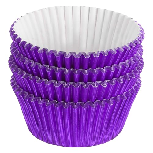 QUARKZMAN Forros de Cupcakes de Papel Metálico para Hornear Cupcakes, 100 Piezas de Forros para Muffins de Cupcakes, Envolturas de Papel a Prueba de Grasa para Bodas, Duchas, Regalos, Morado