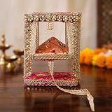 SATVIK 1Pc - Janmashtami Krishna Jhula Decorative Wooden Swing for Laddu Gopal | Fabric & Lace Handcrafted Design | Pooja Mandir Festive Décor