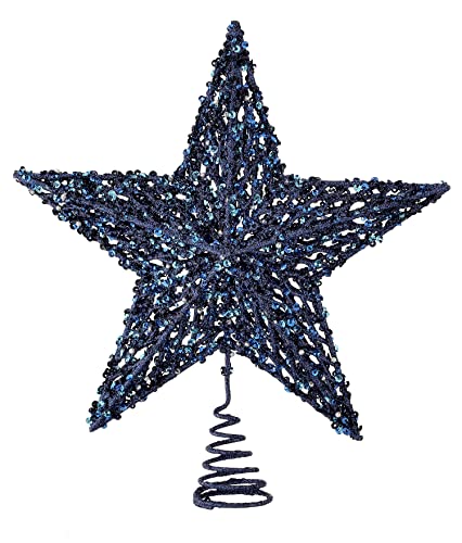 Regency International Sequin, Bead and Glitter Star Christmas Tree Topper, 13 Height, Blue