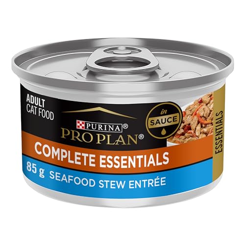 Purina Pro Plan Complete Essentials Wet Cat Food, Seafood Stew Entree in Sauce - 85 g Can (24 Pack) by Pro Plan - Used condition - CA$52.32