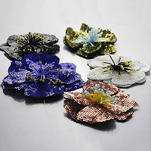 Large Flowers Beaded Patches Vintage Embroidered Applique Fashion Clothing sew on Patch Accessories Motif Patch 5pieceQ - Thumbnail 7