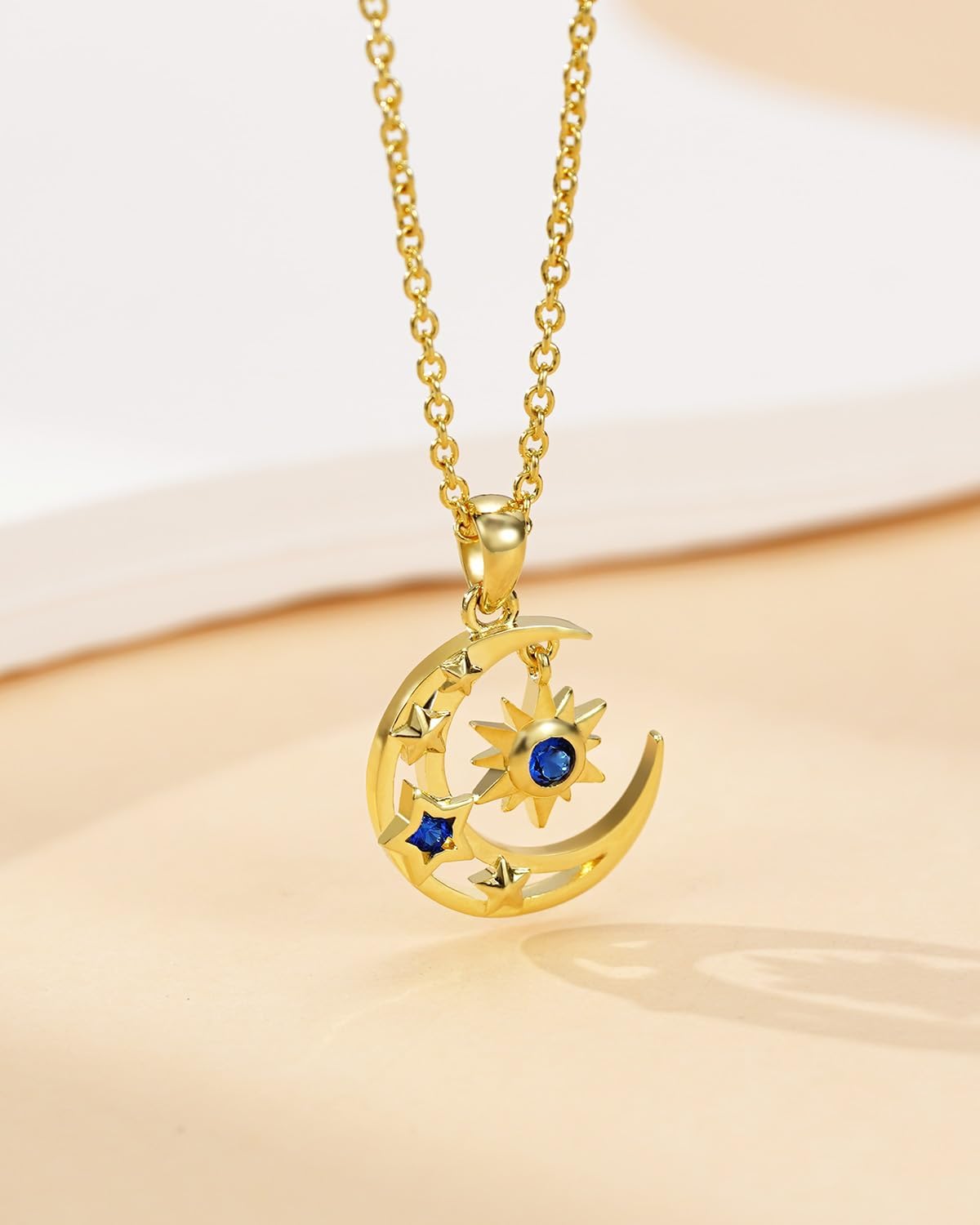 Celestial Necklace for Women: 14K Gold Plated Compass Sun Star Moon Phase Pendant, Boho Spiritual Gemstone Jewelry Anniversary Graduation Birthday Christmas Gift for Her Wife Girlfriend Daughter