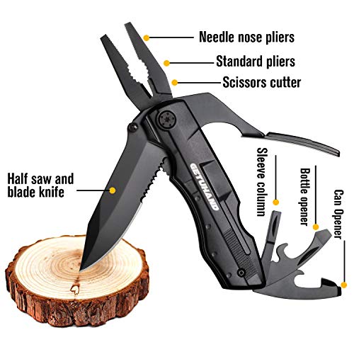 Getuhand Multitool Pocket Knife 8-In-1 Multipurpose Tool With Folding Knife Pliers,Sheath And Bit Set Kit In Durable Black Oxide Stainless Steel For Hiker, Hunter, Solid Reliable Multipurpose Knife #TOP1