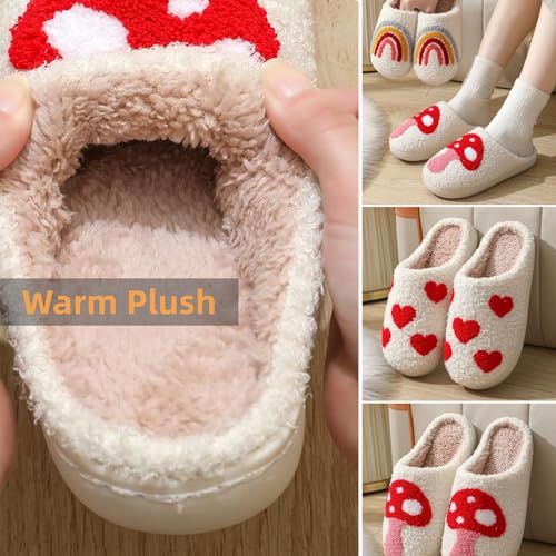 Plush Slippers for Women Men Heart Shaped Soft Fuzzy Lightweight House Slippers Winter Warm Slippers Slip On Cozy Indoor Outdoor Couple Fluffy Bedroom Slippers Non Slip Sole 5