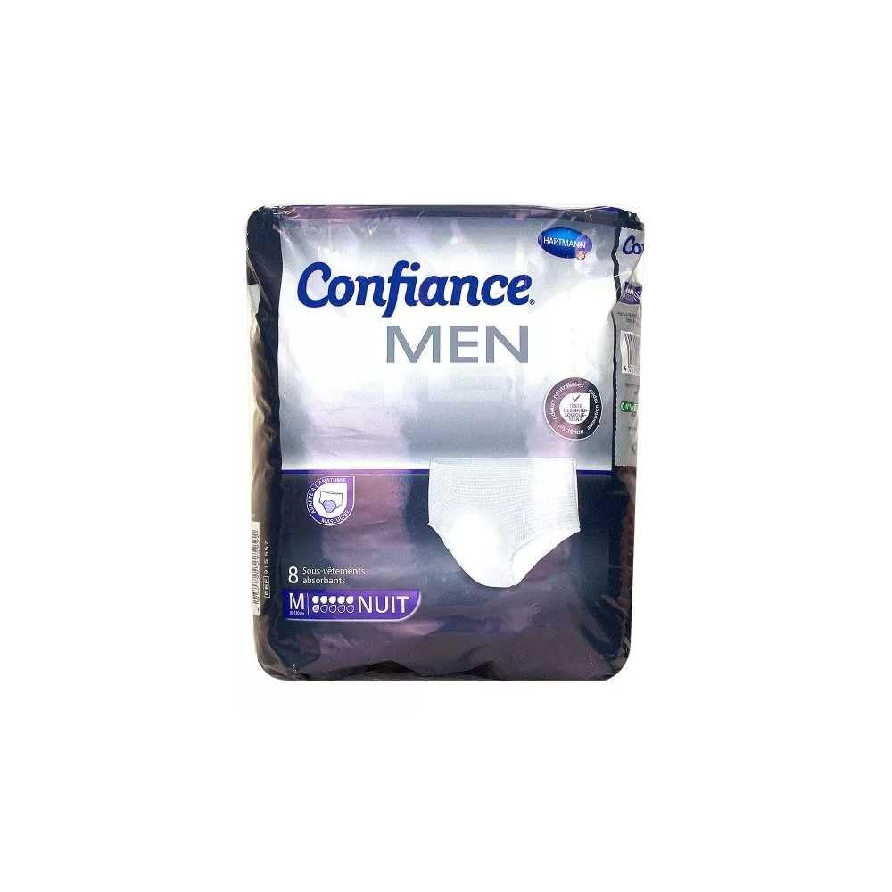 Confiance Men - Slips Absorbants pour Hommes - Niveau d'Absorption = 6 gouttes (Fuites Urinaires Moyennes) - Discrets et efficaces - pH Neutre à la Peau - Taille M - 8 Unités