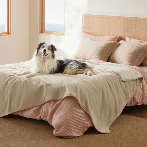 Image of Bedsure Waterproof Blanket for Bed - Sherpa Fleece Waterproof Dog Blankets for Large Dogs, Pet Blankets for Bed /Couch /Dog Crate, Soft Plush Reversible Furniture Protector, Twin Size, 80 inchx60 inch, Cream