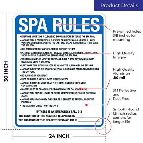 Señal para piscina Washington Spa Rules 24x30 pulgadas miniatura 3