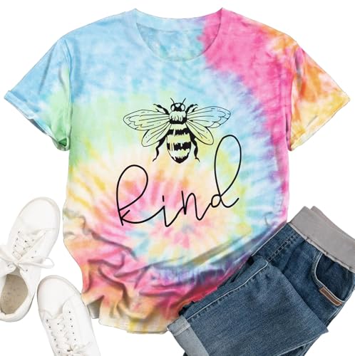 hohololo Pride Shirts for Women Be Kind Tie-Dye T-Shirt LGBT Rainbow Equality Chemise à manches courtes, Multicolore D., S