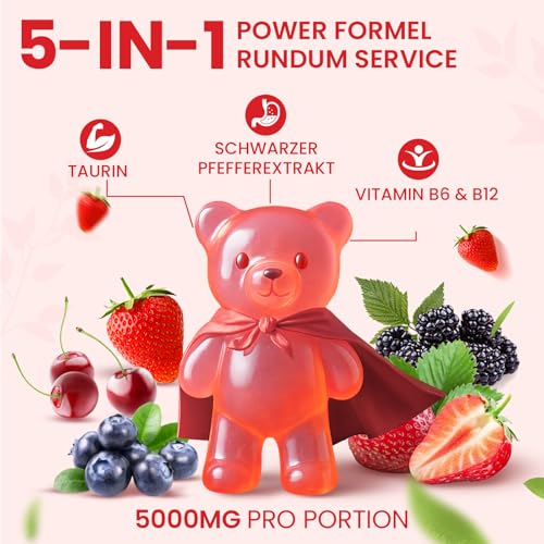 Bonbons Gélifiés à la Créatine Monohydrate 5000mg, Créatine à Haute Dose avec Taurine, Vitamines B12 et B6, Alternative aux Capsules et Poudres de Créatine, Végétalien, 60 Unité (Lot de 1) – Image 3