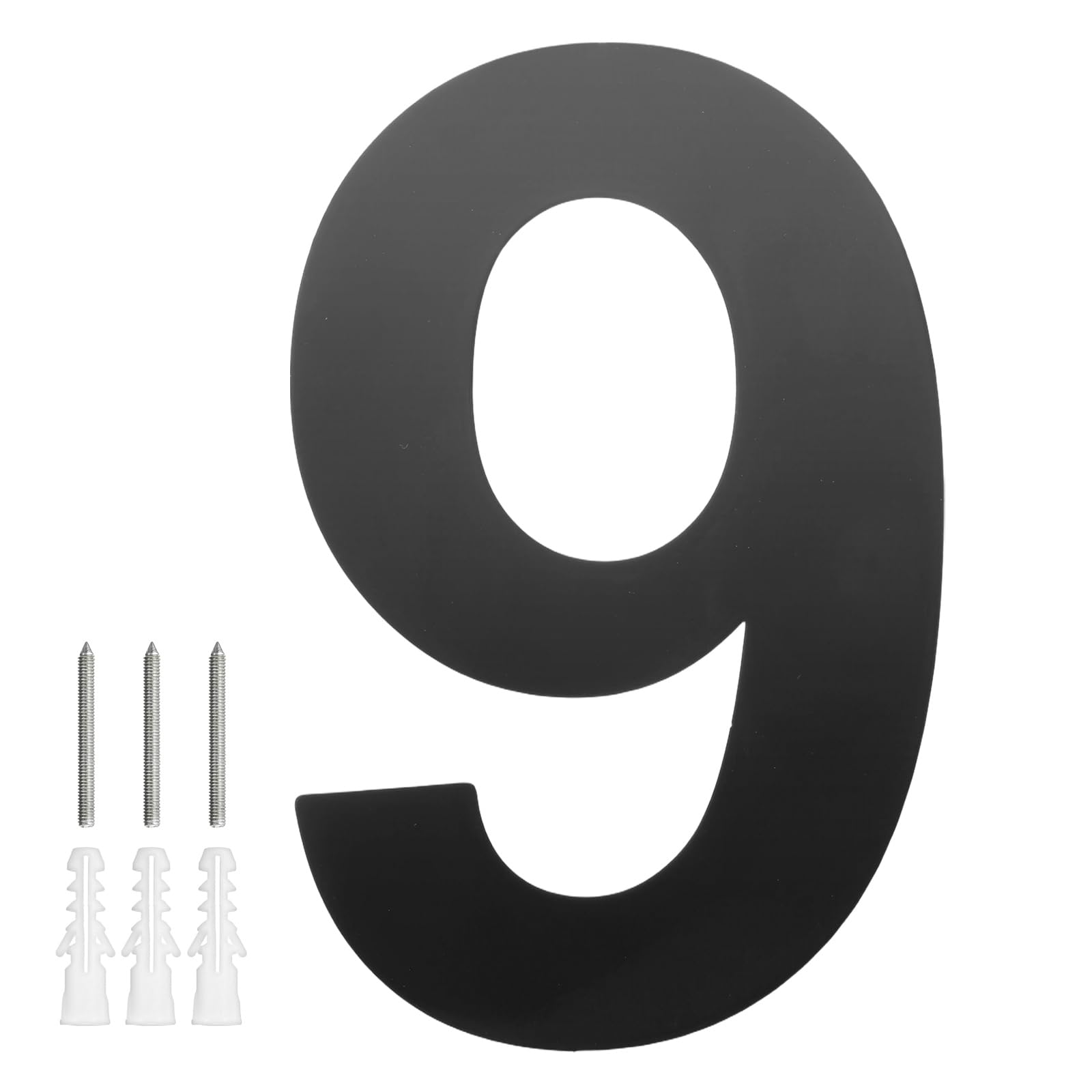 M METERXITY 1-Pack Modern Floating House Numbers for Outside, 6 Inch Stainless Steel Glossy Black Large Address Numbers Floating Mount with Nail Kits for Door/Street/Outdoors [Digit 9]