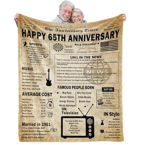 65th Anniversary Blanket Gifts Gift for 65th Blue Sapphire Wedding Anniversary 65 Years of Marriage Gifts for Wife Husband Dad Mom Parents Grandpa Grandma Grandparents Back in 1961 Blanket 60x50