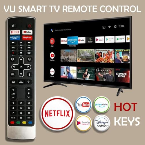 Image of Compatible for VU TV Remote and Replacement of Original iconium pixelight 4K Smart Android LED UHD HD vu remotes of Any Models or inches TV with Netflix YouTube Prime Video HOTstar Hotkey