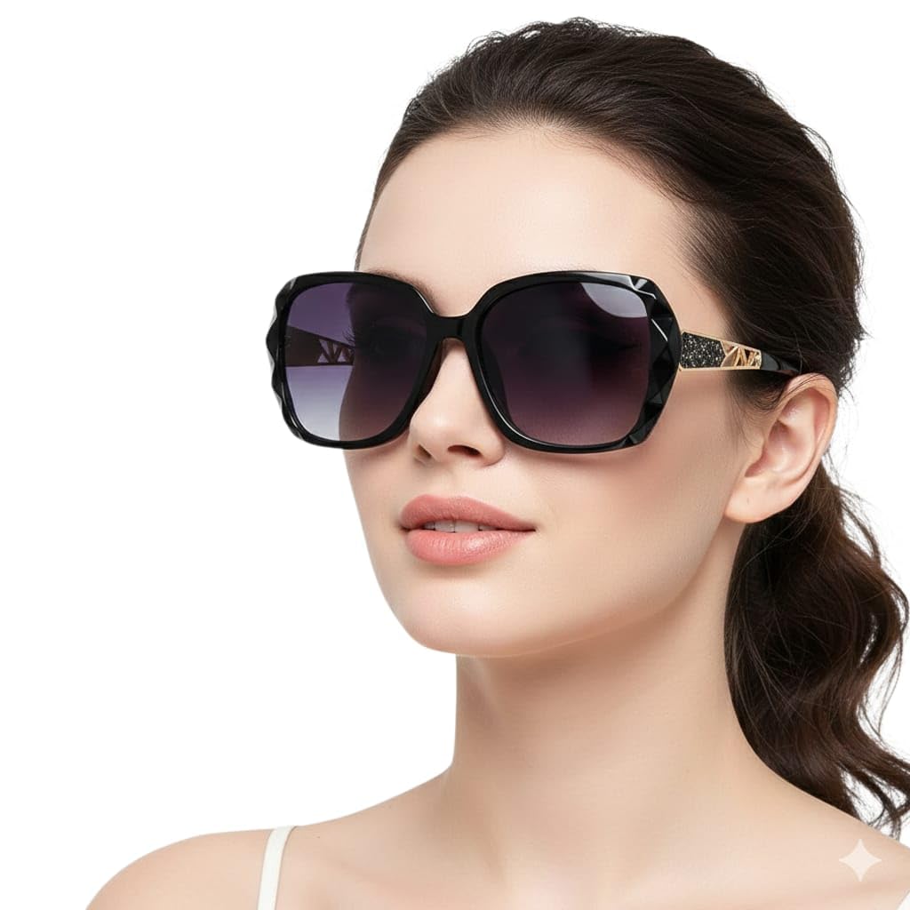 Oversized Sunglasses for Women Square non Polarized Sparkling Frame-image-18