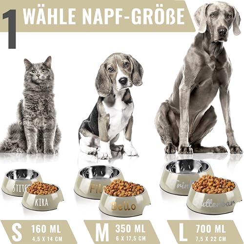 ne&no® Futternapf 2er Set für kleine Hunde und Katzen [Gr. S / 170 ml] Katzennapf mit Namen rutschfest | Futternapf Katze | Dog Bowl (S Taupe)