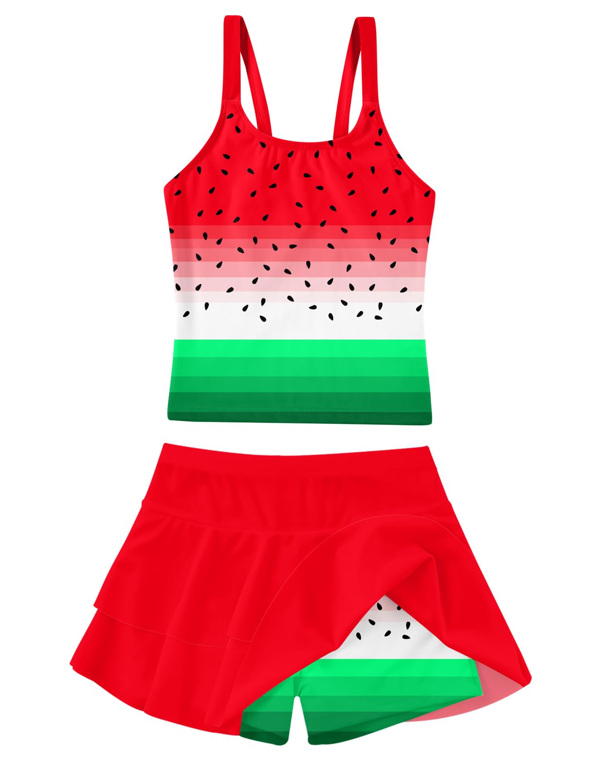 ALISISTER Girls Tankini Swimsuit Two Piece Bathing Suits with Shorts 7-12Y | Adjustable Straps, Two-layer Skirt, Summer Swimwear for Beach, Pool, and Water Party