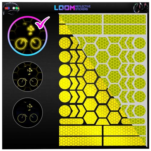 Image of LOOM Reflective Stickers | 67pc Brilliant Fl-YEL-Grn | Reflective Stickers for Helmet, Bike, Motorcycle, Hard Hat | Waterproof Reflectors for Car, Trailer | Bike Reflectors for Night Riding