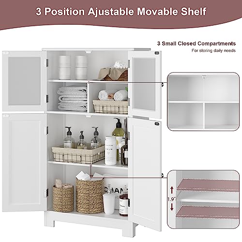Bathroom-Cabinet-Storage-Cabinet-with-Adjustable-Shelves-Glass-Doors-Freestanding-Floor-Cabinet-Cupboard-for-Living-Room-Home-Office-White Bathroom Cabinet Storage Cabinet with Adjustable Shelves Glass Doors Freestanding Floor Cabinet Cupboard for Living Room Home Office White