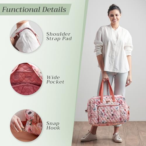 Maison d' Hermine Weekender Bags for Women Cotton Quilted Duffel Overnight Luggage Weekend Bag for Men Gym Sports Gifts Travel Business Travellers Family Trip (Pale Garden)4