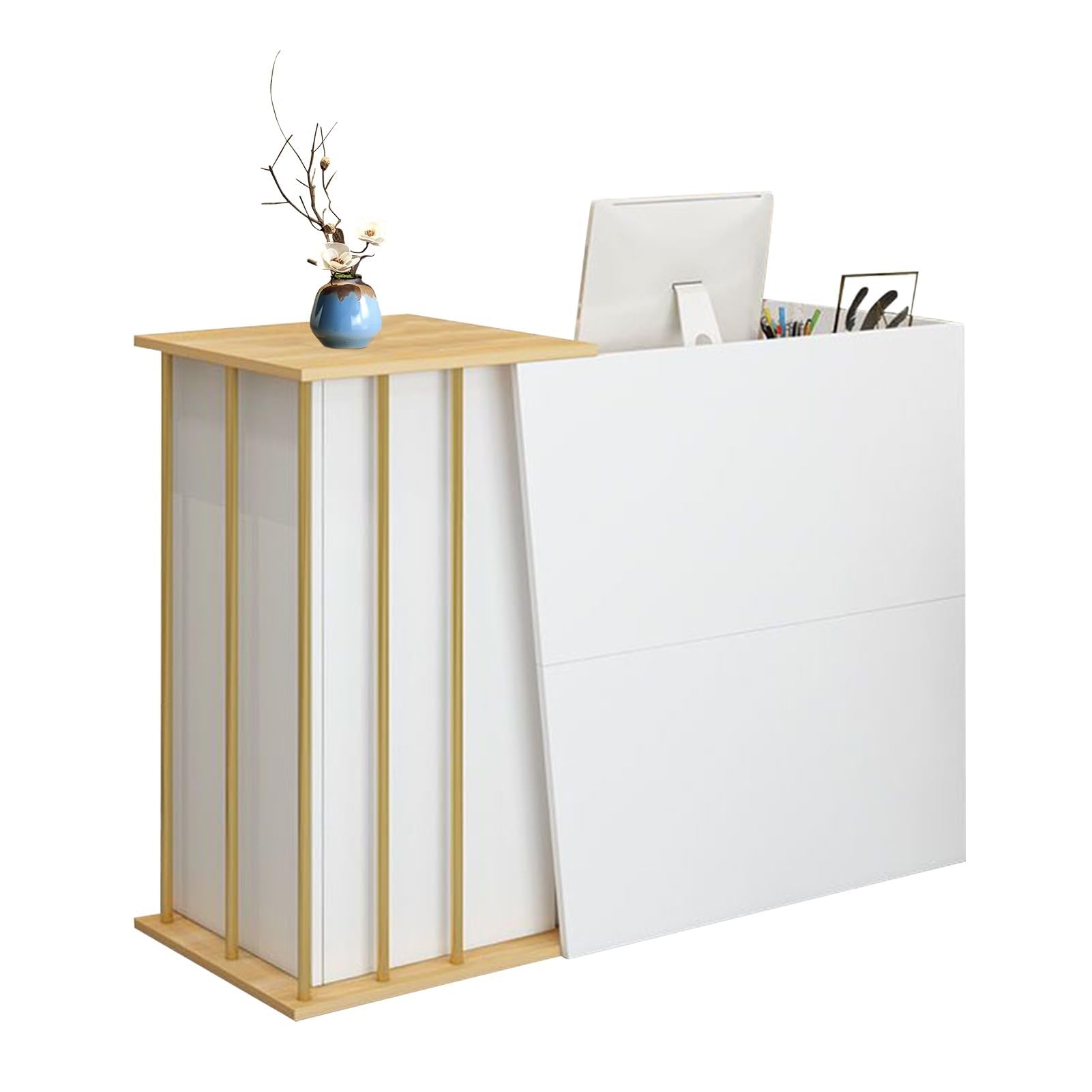 JingNian Bancone Reception Moderno Grande Banco Della Reception Con Ripiani Aperti E Cassetti Cassa Per Parrucchiere Beauty Studio Negozio Boutique Supermercato(Warm White,100cm)