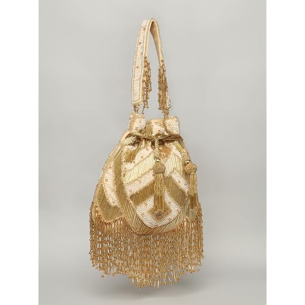 QAIDA FASHION Handcrafted Silk Potli Bag - Traditional Design with Embellishments - Image 3
