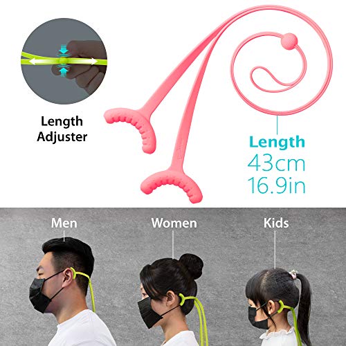 Image of BONE Lanyard Mask Tie (3 Packs), Face Mask Holder, Adjustable & Skin-Friendly Silicone Extender Strap, Ear Savers for Kids & Adults (Pink - Blue - Green)