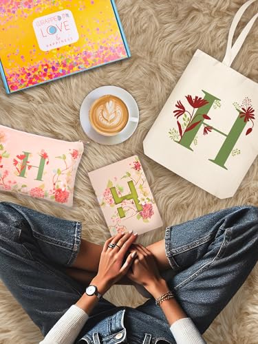 Image of DOODLE Monogram H Diary Gift Set with Tote Bag and Pouch | B6 Soft Bound Ruled Notebook | Stationery Gift Set for Women