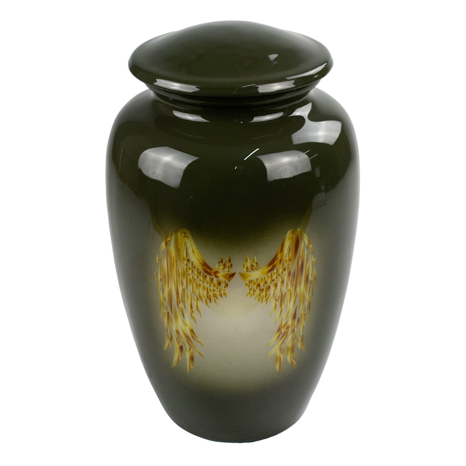 Sterling Ventures Large Cremation Memorial Urn for Adult Human Ashes Screw Lid Design (Gold Angel Wings)