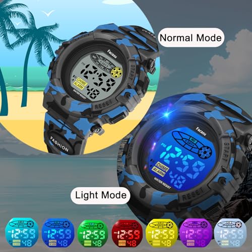 Image of Kids Watch Digital for Boys-Waterproof Kids Sports Watch with Light, Alarm&Snooze,Stopwatch Military Design Silicone Band Gift for Birthdays,Christmas Outdoor Activities(8+ Years)