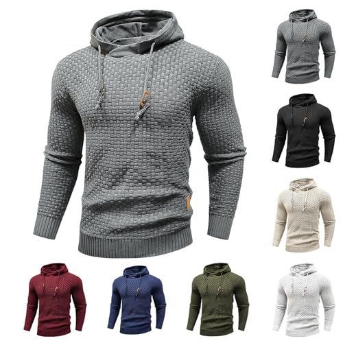 Men's Waffle Knit Hooded Sweatshirt Casual Long Sleeve Pullover Soft Knitted Lounge Sweater Top4