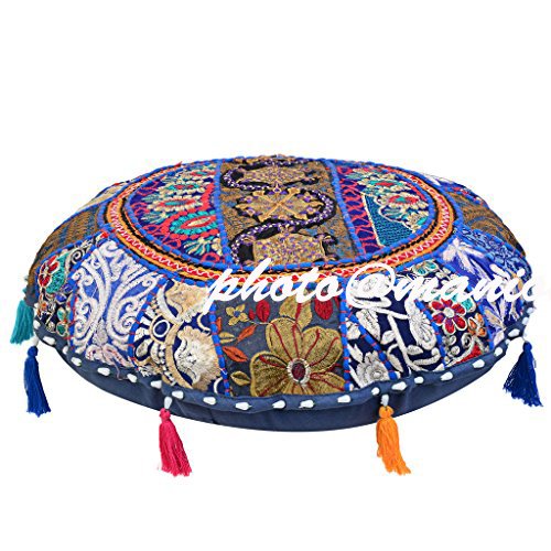 Maniona Crafts32" Dark Blue Patchwork Decorative Floor Cushion Seating Pillow Throw Cover Bohemian