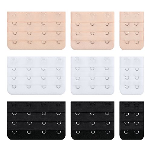 Petutu Bra Extender 2 Hooks/3 Hooks/4 Hook, Bra Strap Extensions - 9 Packs (Black, White, Beige) #TOP16