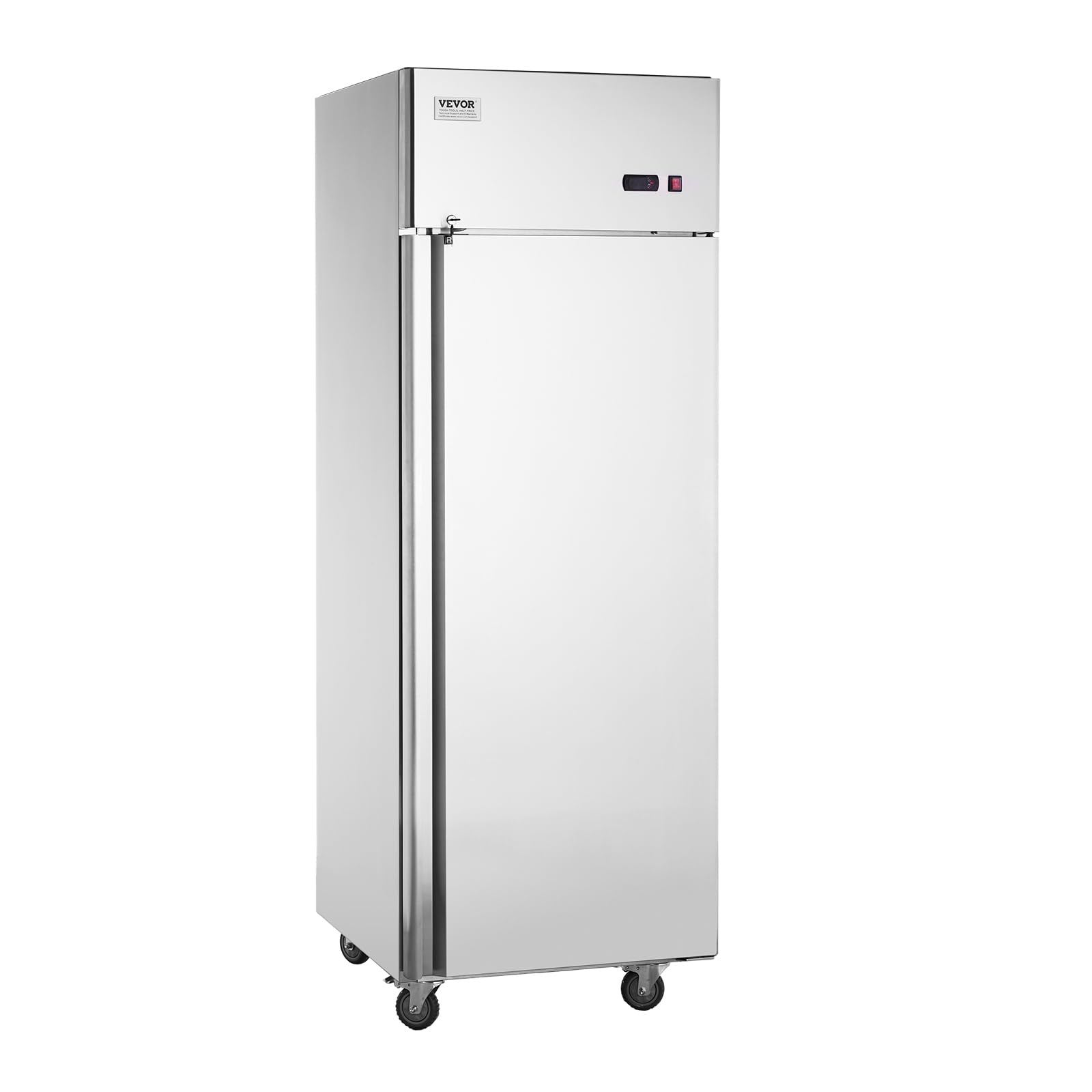 VEVOR Congelador Comercial de 570 L, Congelador Vertical de Una Sola Puerta, Congelador de Acero Inoxidable con Descongelación Automática con 3 Estantes Ajustables, -25 a -15 °C, 685 x 800 x 2110 mm
