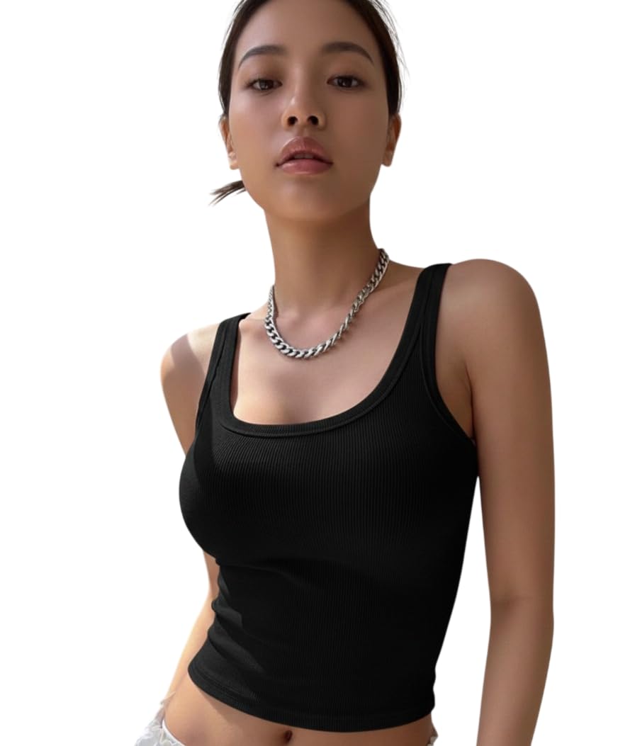 jc jummy couture Cotton Solid Square Neck Sleeveless Crop Top for Women | Regular Fit Ribbed Tank Top | Casual Summer Wear for Girls & Woman | Trendy Crop Tank Tops-picture-22