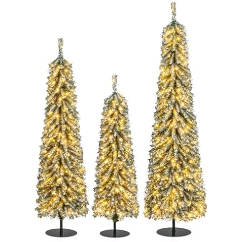 COSTWAY Set of 3 Pre-Lit Christmas Trees Cover