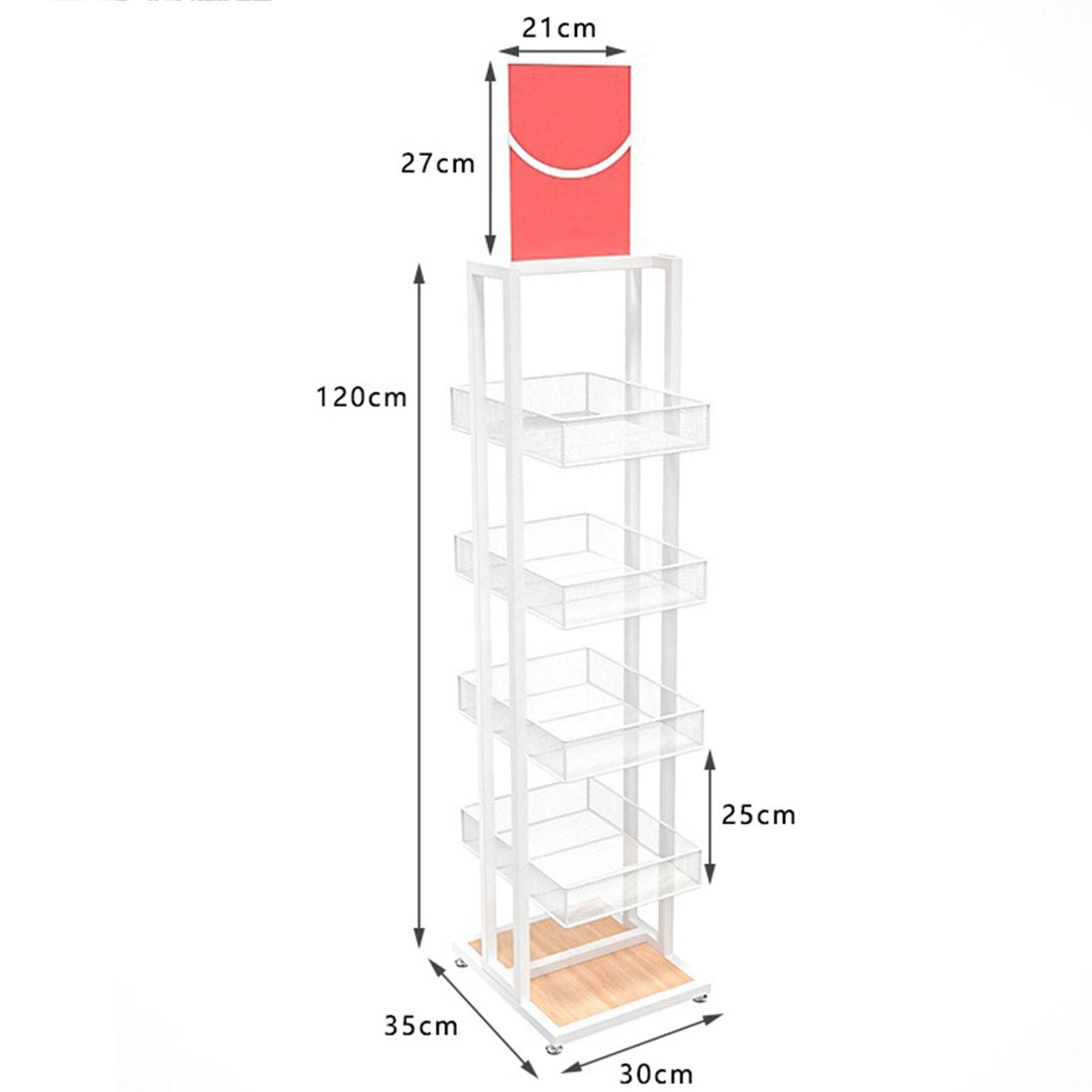 Carrello organizer da cucina con cestini metallici, espositore mobile a più livelli per la vendita al dettaglio, scaffale da pavimento per caramelle, patatine, frutta e verdura, ripiani per
