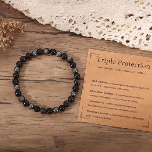 Triple Empath Protection Bracelet for Women Men, Natural Healing Crystal Bracelet4