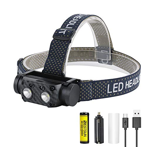 Lampe Frontale Rechargeable USB Torche Frontale LED XM-L2 avec Detecteur de Mouvement, LUXNOVAQ 1000 Lumen EDC Lampe Torche Frontale étanches avec Batterie et 7 Modes pour Camping Randonnée Extérieur