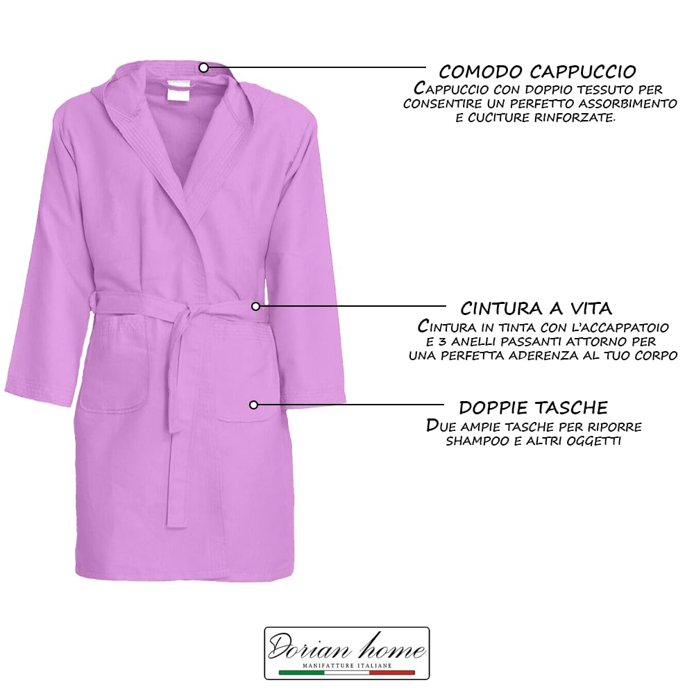 Dorian Home - Peignoir homme et femme en microfibre hypoallergénique, doux, léger, peu encombrant, absorbant à séchage rapide avec capuche, poches, ceinture passant et crochet, lavable (pas de