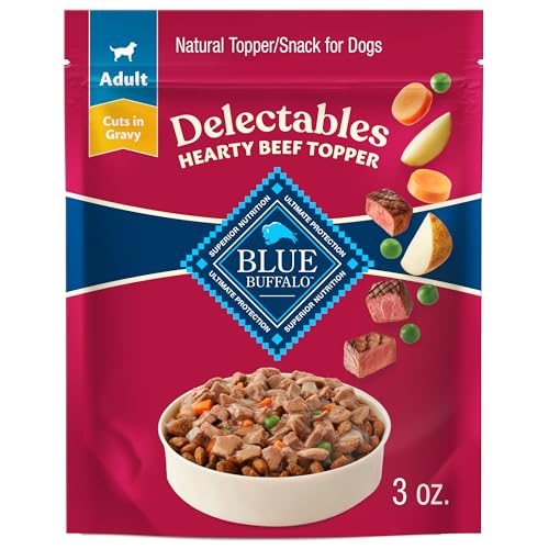 Image of Blue Buffalo Delectables Natural Wet Dog Food Toppers, Hearty Beef Cuts in Gravy, 3-oz (24 Pouches)