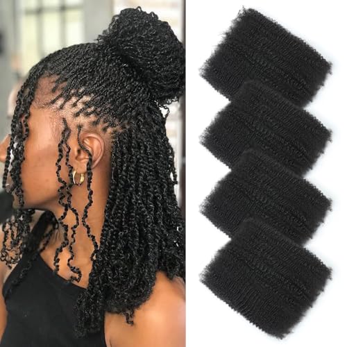 Afro Kinkys Bulk Human Hair 12 Inch Afro Kinky-Curly Human Hair Bulk for Twist Dreadlock Extensions Locs Repair Soft 4C Curly for Braids 4 Bundles 60 Gram Natural Color#