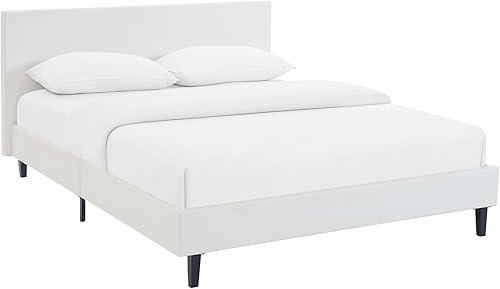 Miniatura 6 de Modway Anya - Cama tapizada de plataforma blanca con soporte de listones de madera Blanco,verde azulado,Celeste,Beige,Negro -,Gris,Gris,claro