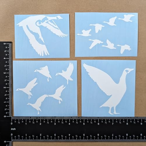 Image of Goose Decal 4 Pack: Detailed Goose Flying, Waterfowl Geese Flying V Formation, Canadian Geese Landing, Goose Flapping Wings (White, Small ~3.5 inch)