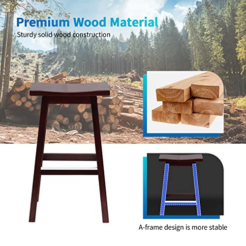 PayLessHere Bar Stools Set of 2 for Kitchen Counter Solid Wooden Saddle Stools 30-Inch Height Home Furniture Barstool, Brown