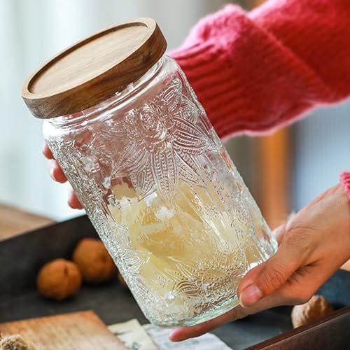 Image of Vintage Glass Jars with Wooden Lids, 2 Pack 34 oz Airtight Glass Food Storage Containers Sets for the Kitchen, Sugar Coffee Candy Spice Cookie Tea Pasta