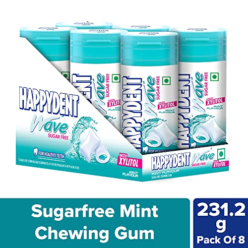 Image of Happydent Wave, Xylitol Sugarfree Mint Flavour, Bubble Gum Bottle Pack, 231.2 g- Pack of 8